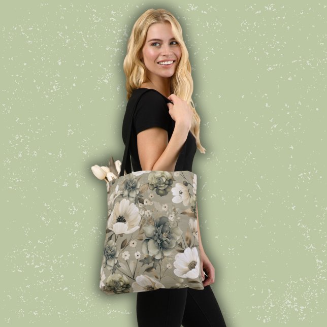 Bolsa Tote Sage Green E Cream Floral (Criador carregado)