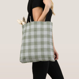 Bolsa Tote Sage Green Gingham Buffalo Check Linen Texture 