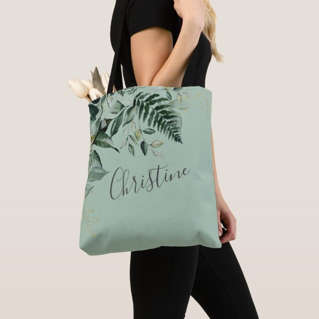 Bolsa Tote Sage Green Greenery presente de madrinha de casame (Close Up)