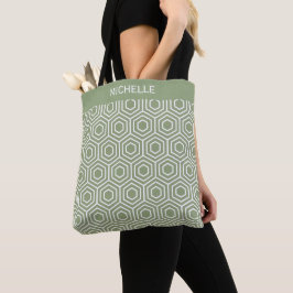 Bolsa Tote Sage Green Hexagon Honeycomb Padrão Geométrico