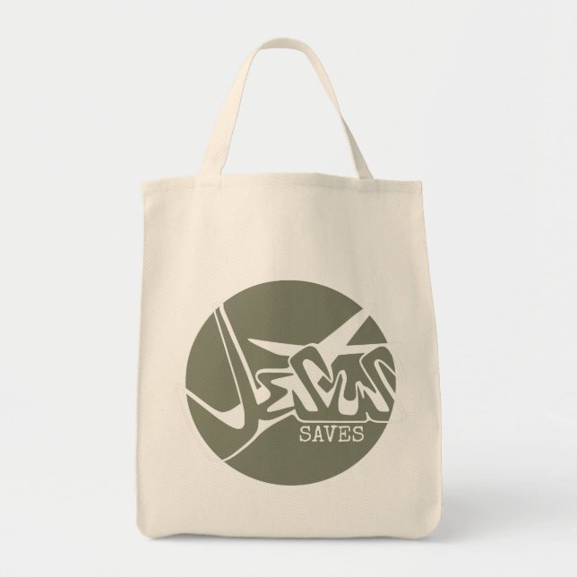 Bolsa Tote Sage Green Jesus salva Grafite (Frente)