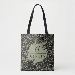Bolsa Tote Sage Preto Monograma Flor de Amendoeira de Van Gog