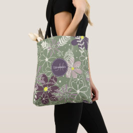 Bolsa Tote sage púrpura de ameixa lilás flores