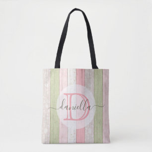 Bolsa Tote Sage Russo Verde e Madeira Floral Rosa Personaliza