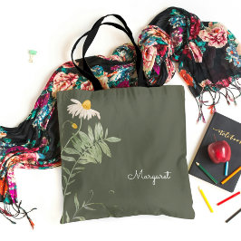 Bolsa Tote Sage Verde Floral Mínimo Daisy