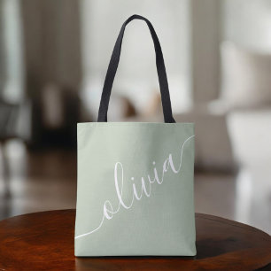 Bolsa Tote Sage Verde Minimalista Moderno Monograma Elegante