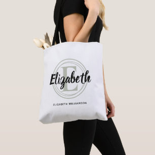 Bolsa Tote Sage Verde Tendência Monograma Inicial Nome Script