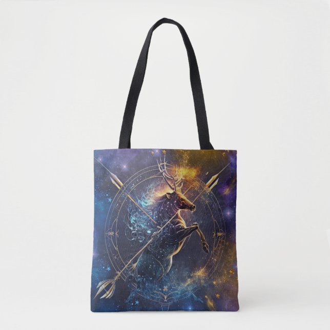 Bolsa Tote Sagitário Símbolo Zodiac Design de Aquarela (Frente)