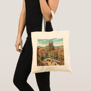 Bolsa Tote Sagrada Familia Barcelona Espanha Viagem Arte Vint