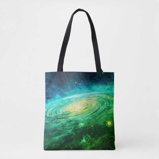 Bolsa Tote Saia com Estilo Com Uma Galáxia Verde Em Seu (Frente)