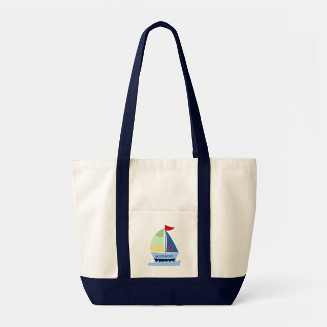 Bolsa Tote SAILING SAIL BOAT Tote Bag - adicione um NOME! (Frente)