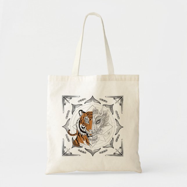 Bolsa Tote Sak Yant Tiger morphing em Dragon Tote Bag (Frente)