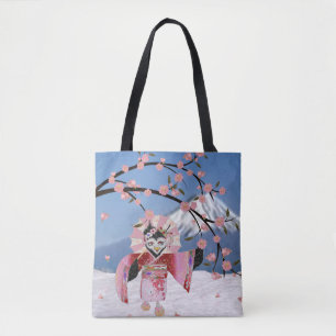 Bolsa Tote Sakura Geisha Bird no Snow Cherry Blossoms