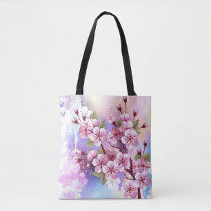 Bolsa Tote Sakura rosa no fundo da pintura
