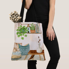 Bolsa Tote Sala de Estar Boêmia Aconchegante Arte Aquarela