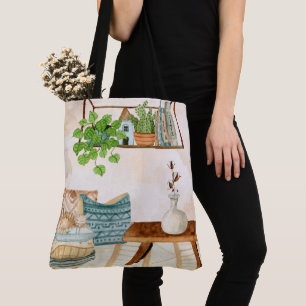 Bolsa Tote Sala de Estar Boêmia Aconchegante Arte Aquarela