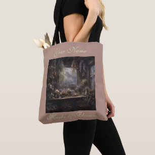 Bolsa Tote Sala de Secagem de Ervas e Flores Rosa e Hortelã