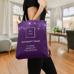 Bolsa Tote Salão de beleza do logotipo comercial com brilho p<br><div class="desc">Um fundo na moda púrpura decorado com pó falso de cinza prateada. Personalize e adicione seu negócio,  logotipo da empresa,  nome e informações de contato.</div>