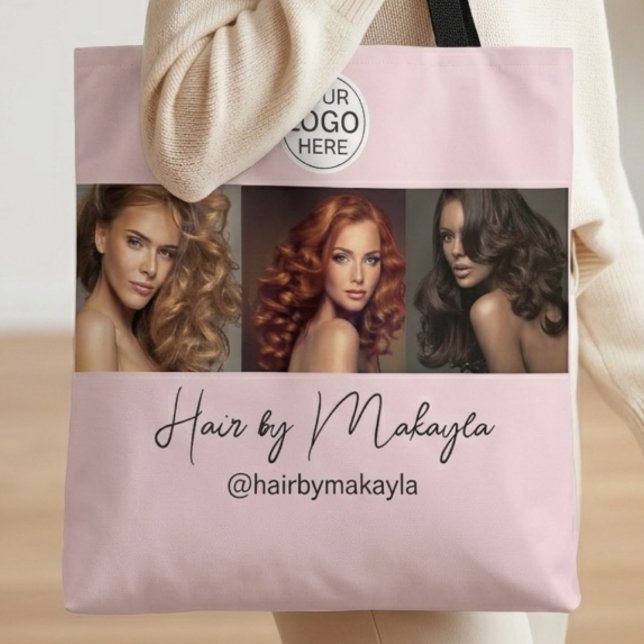 Bolsa Tote Salão de Cabelo Foto Logo Roscado em Script (Criador carregado)