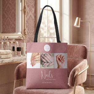 Bolsa Tote Salão de Unhas Foto Logo Moderno Rosa Script
