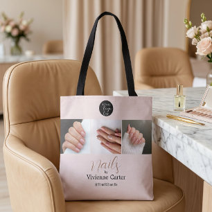 Bolsa Tote Salão de Unhas Foto Logo Script Creme Neutro Bege