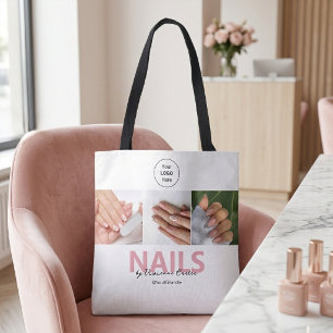 Bolsa Tote Salão de Unhas Foto Logo Script Rosa Rubor