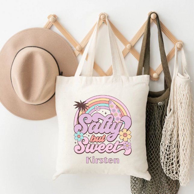 Bolsa Tote Salgado, Mas Bela Retron Chic Personalizada no Ver (Salty But Sweet Personalized Chic Retro Summer Tote Bag)