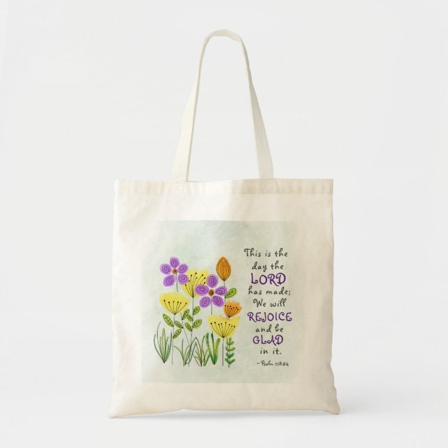 Bolsa Tote Salm 118:24 Este é o dia, Inspirational Floral (Frente)