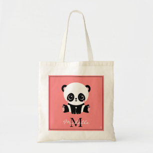 Bolsa Tote Salmão Personalizado de Panda Sentado em Monogram