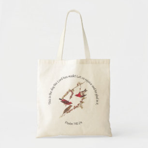 Bolsa Tote Salmo 118:24 e três aves vermelhas