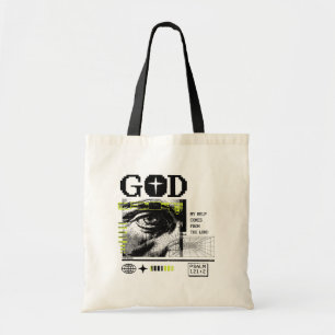 Bolsa Tote Salmo 121:2 Neon Lima Olho de Deus Arte CRT Glitch