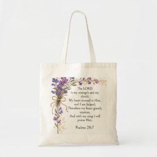 Bolsa Tote Salmo 28:7 Versículo Bíblico, Arte Floral Roxo Lav