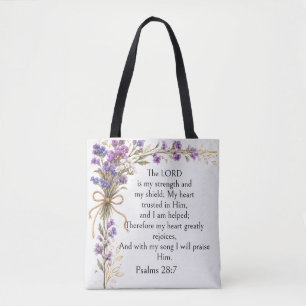 Bolsa Tote Salmo 28:7 Versículo Bíblico, Arte Floral Roxo Lav