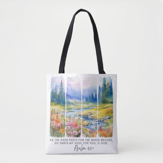 Bolsa Tote Salmo 42:1 Como o Deer Nature Brushstrokes (Frente)