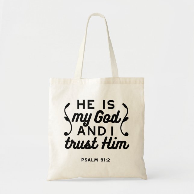 Bolsa Tote Salmo 91:2 – Confie em Deus Versículo da Bíblia Cr (Frente)