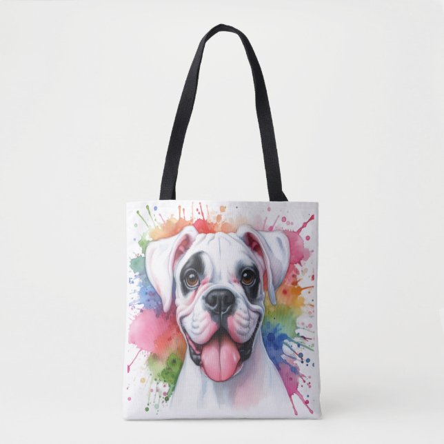 Bolsa Tote Salpicos de Aquarela de Cachorro Boxer (Frente)