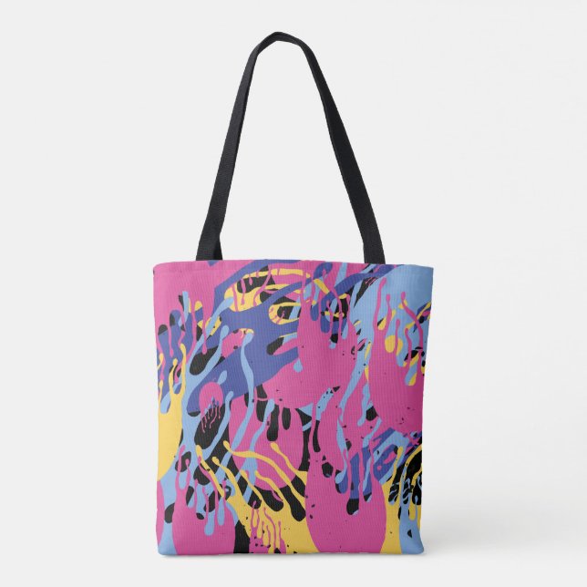 Bolsa Tote Salpicos de tinta abstratos amarelo azul rosa mode (Verso)
