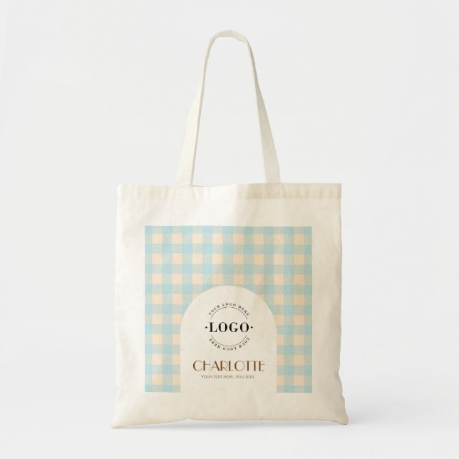 Bolsa Tote Salsa Gingham Logotipo Personalizado de Negócios o (Frente)