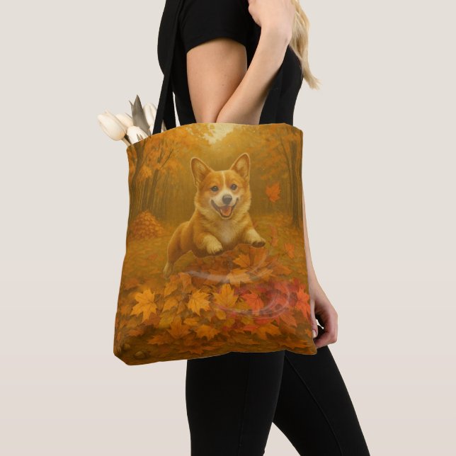 Bolsa Tote Salto da Folha do Corgi (Close Up)