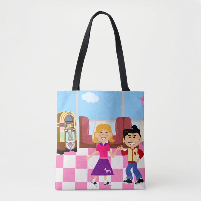 Bolsa Tote Salto de Choque Diner Love Retro Cartoon Design (Frente)