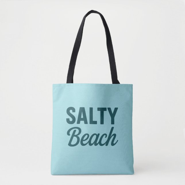 Bolsa Tote Salty Beach Life - Coastal Teal Blue Graphic Print (Frente)