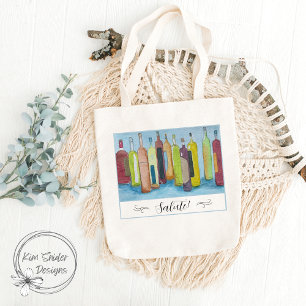 Bolsa Tote "Salute!" Com Garrafas de Vinho em Azul