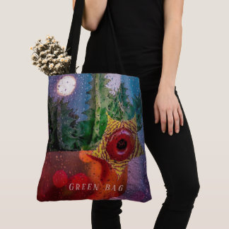 Bolsa Tote Salva o Cactus através de uma janela chuvosa