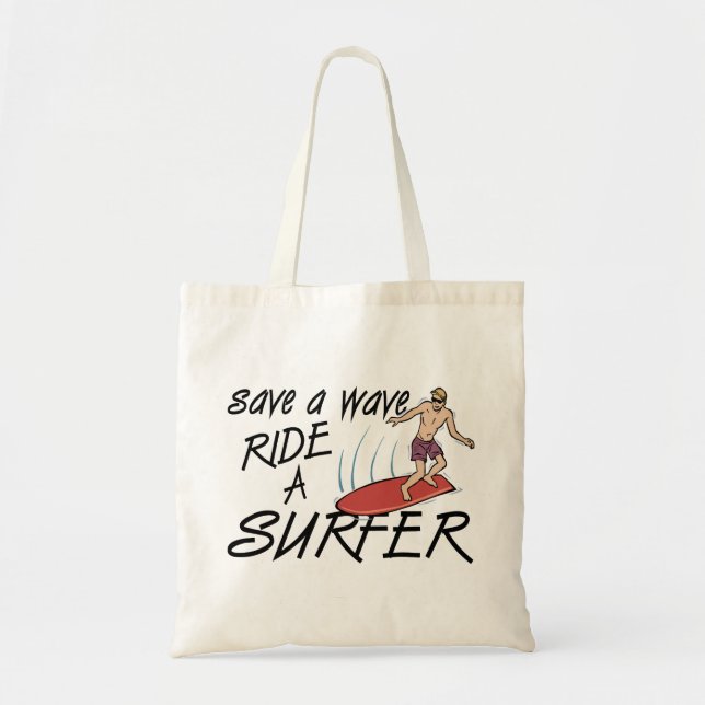 Bolsa Tote Salvar um passeio da onda um surfista (Frente)