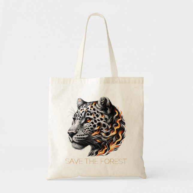 Bolsa Tote Salve a Floresta - Fiery Leopard Art Design (Frente)