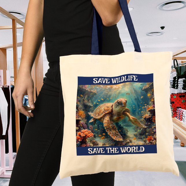 Bolsa Tote Salve as tartarugas! Salve a vida selvagem! (Criador carregado)