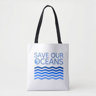 Bolsa Tote Salve nossos oceanos Ondas Terrestres Azuis Estili