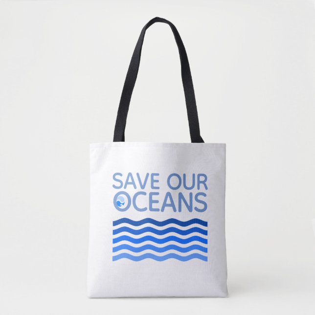 Bolsa Tote Salve nossos oceanos Ondas Terrestres Azuis Estili (Frente)