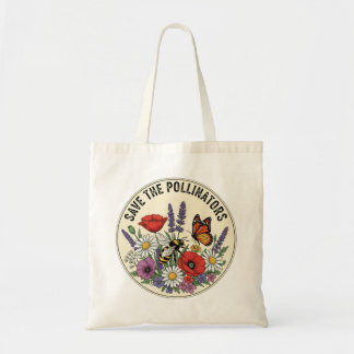 Bolsa Tote Salve o Polinizador com abelha, borboleta & flores
