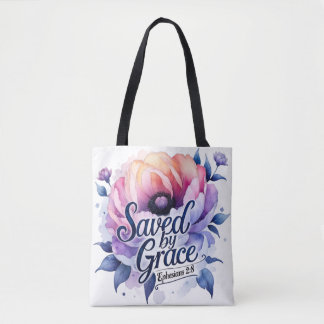 Bolsa Tote Salvo pela Graça – Design Floral Cristão Elegante